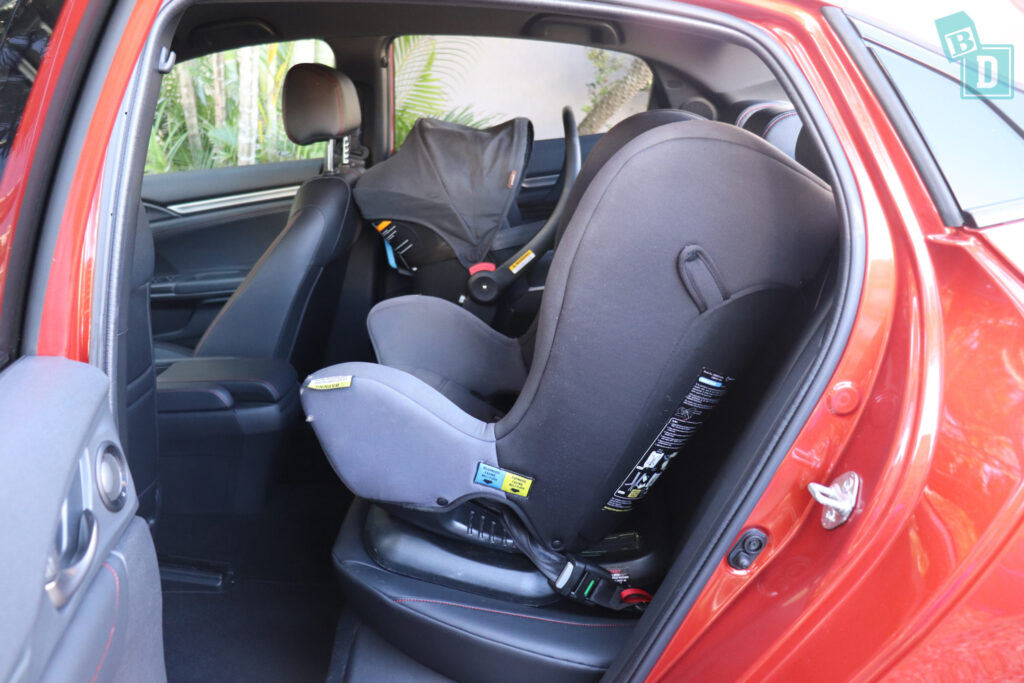 2020 Honda Civic RS Hatch with rear-facing infant capsule and forward-facing child seat installed