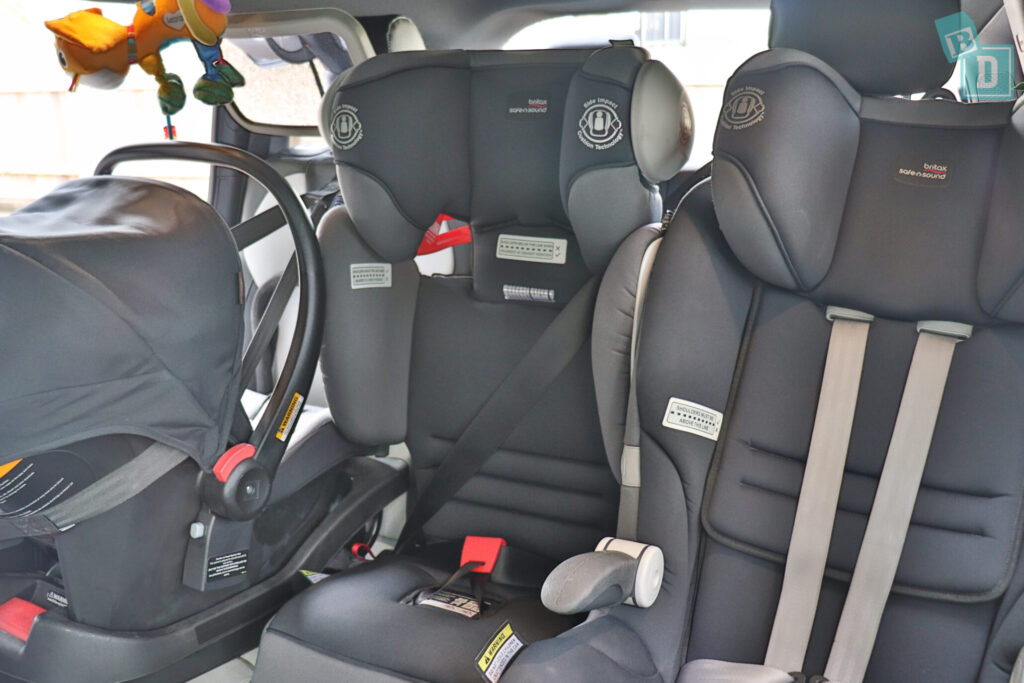 Mercedes-Benz GLB 2020 with three child seats installed in the second row