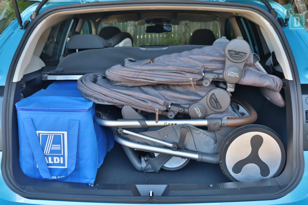 Subaru XV hybrid 2020 boot space with tandem stroller pram and shopping bags