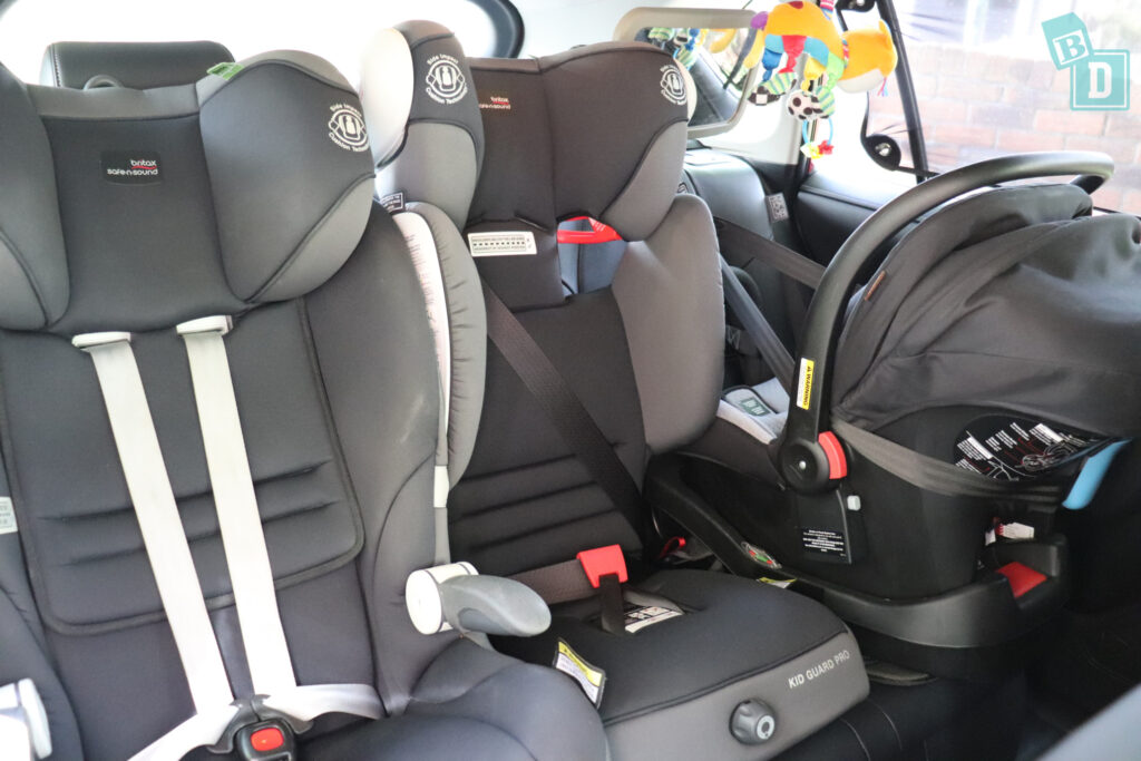 2021 Toyota RAV4 Hybrid Cruiser with three child seats installed