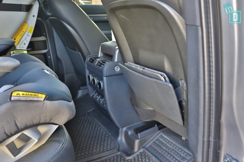 2021 Land Rover Defender 110 legroom with forward facing child seats installed in the second row