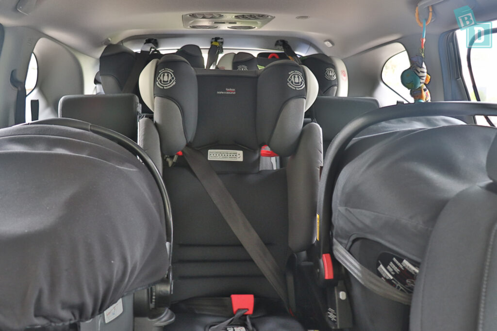 2021 HONDA CR-V with three child seats installed in the second row
