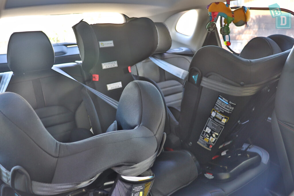 2021 MG HS PHEV with three child seats installed in the second row