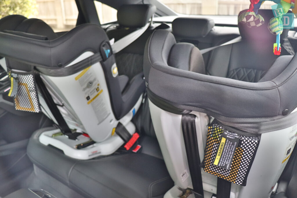 2021 Audi e-Tron Sportback space between two child seats installed in the second row