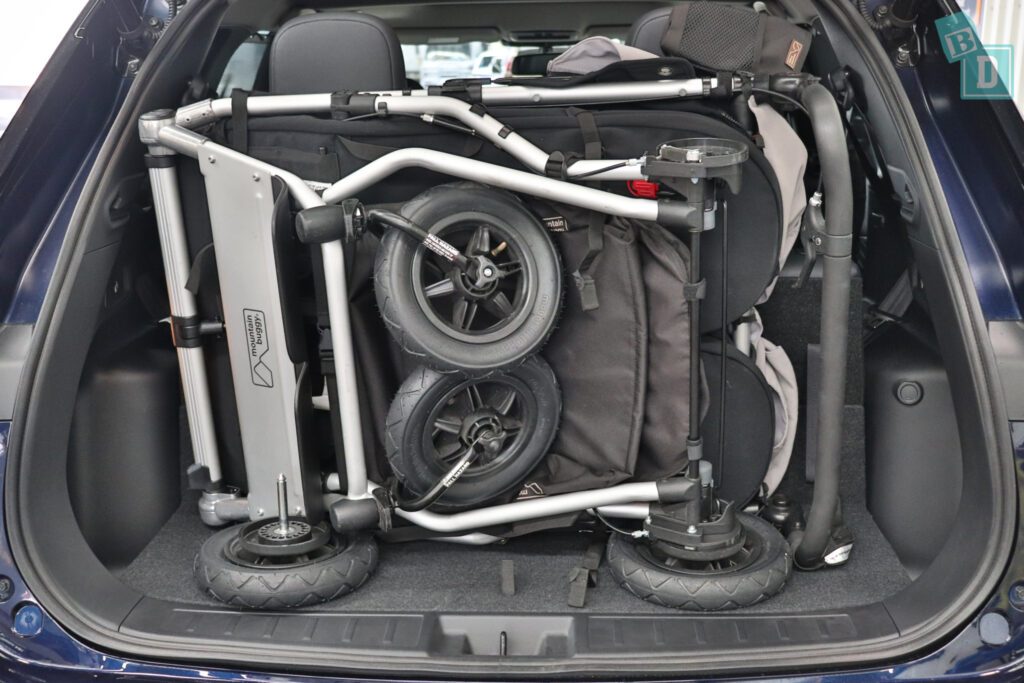 2022 Mitsubishi Outlander with twin side by side stroller pram in boot with all seven seats in use