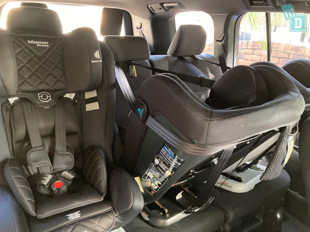 2022 Toyota LandCruiser 300 Series with three child seats installed in the second row