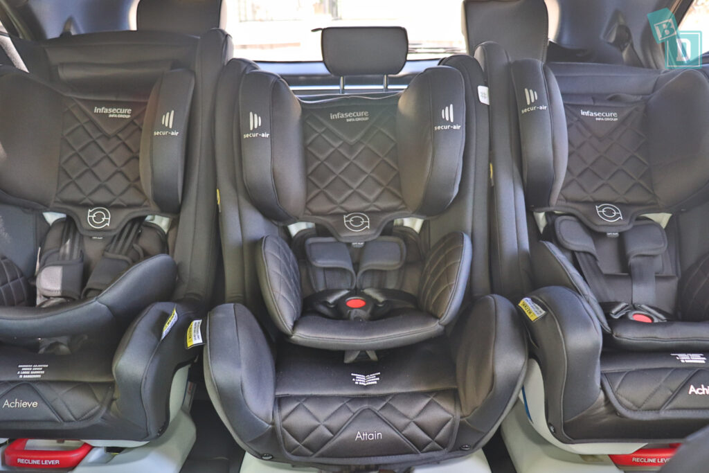 2021 Mitsubishi Eclipse Cross PHEV  with three child seats installed in the second row