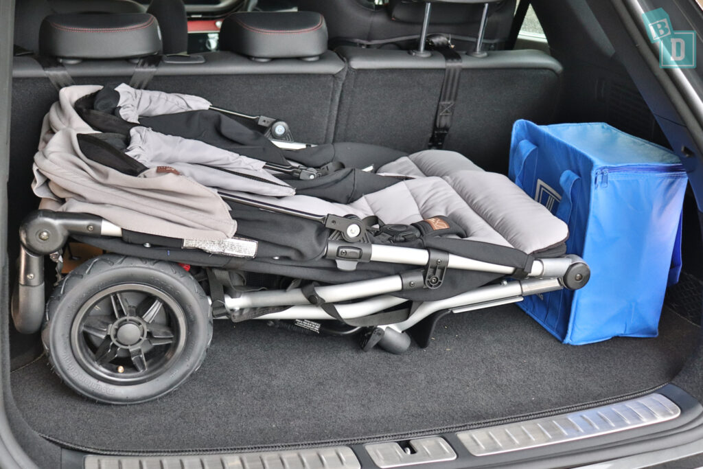 2022 Genesis GV70 space for twin side by side stroller pram and shopping with two rows of seats in use