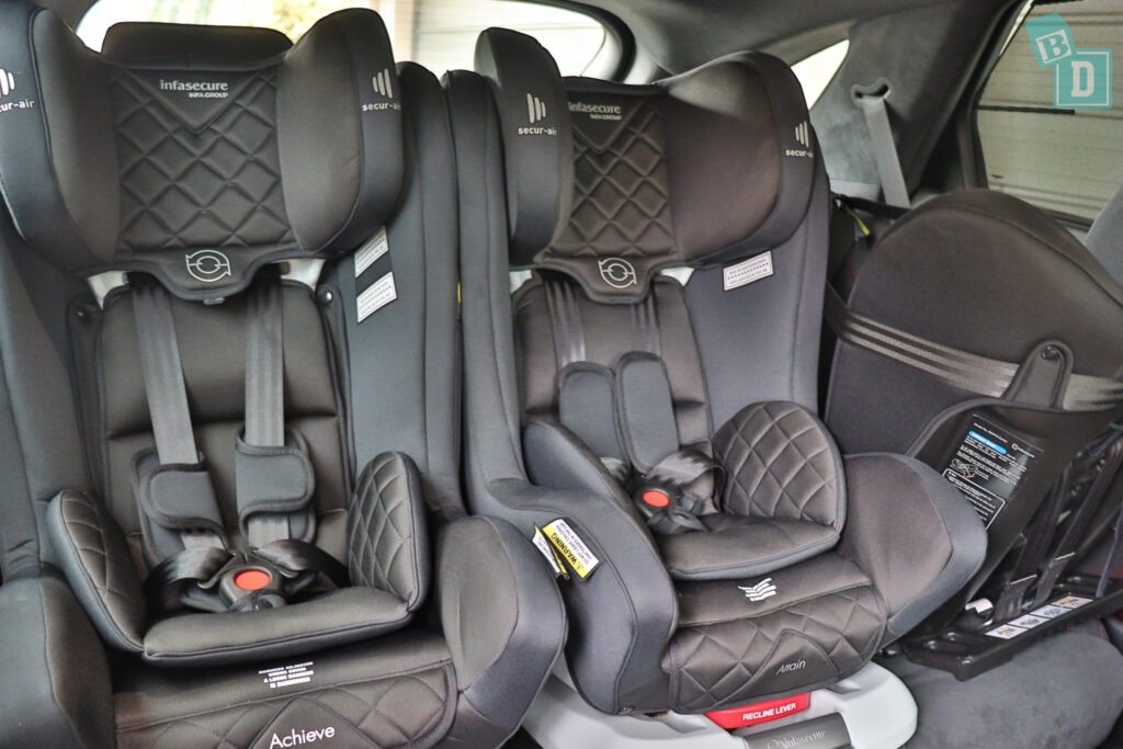 2022 Genesis GV70 with 3 child seats installed in the back row