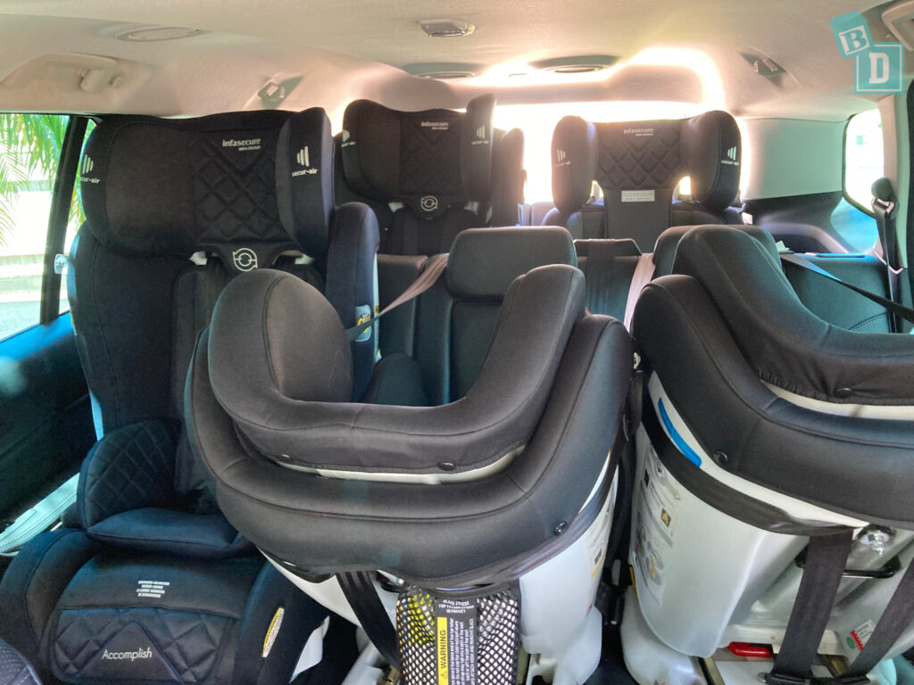 2021 Ford Everest Trend 4WD with five child seats installed in the 2nd & 3rd row