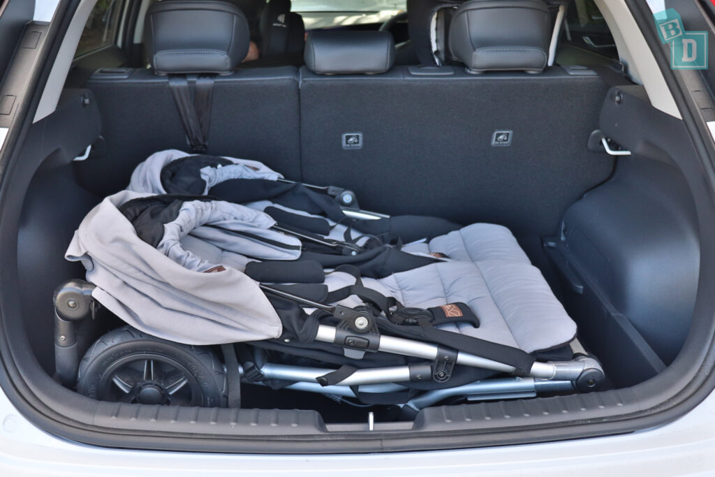 2022 Kia Niro GT Line EV space for twin side by side stroller pram and shopping with two rows of seats in use