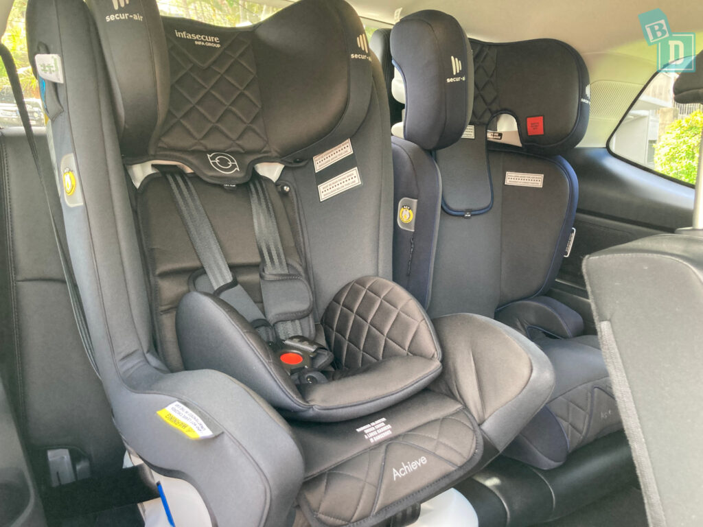 2023 Ford Everest Trend 4x4 with two child seats installed in the third row