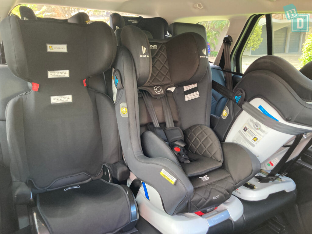 2023 Ford Everest Trend 4x4 with three child seats installed in the second row