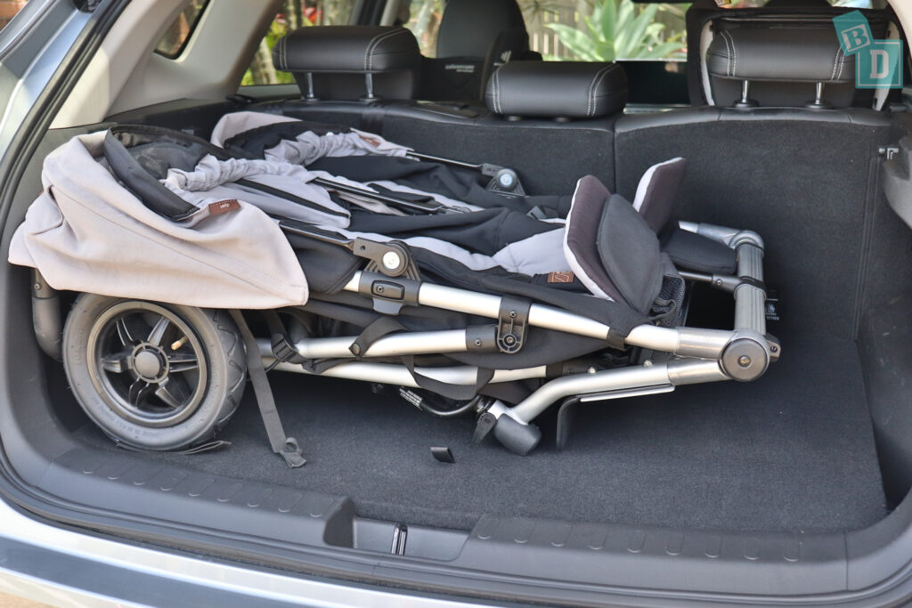 2022 GWM Haval Jolion Hybrid boot space for twin side by side stroller pram and shopping with two rows of seats in use