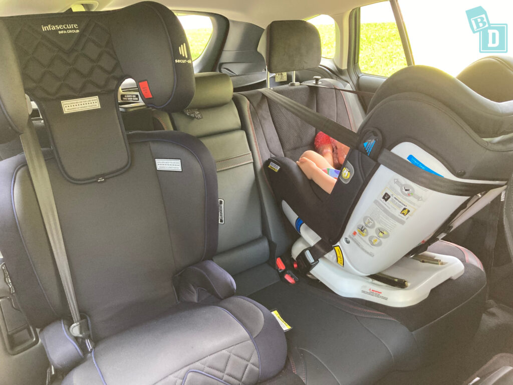 2023 Subaru WRX Sportswagon tS space between two child seats installed in the second row 