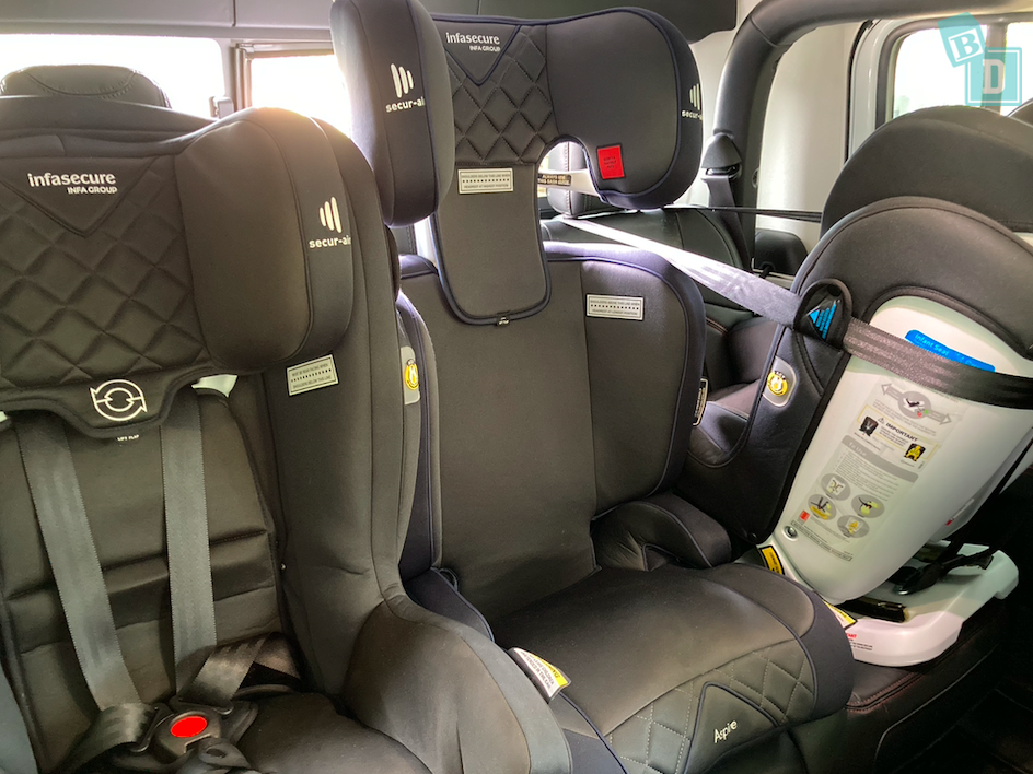 2023 Jeep Gladiator Rubicon with three child seats installed in the second row 