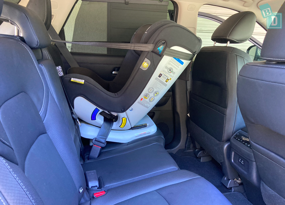 2024 Nissan Pathfinder Ti legroom with rear-facing child seats installed in the second row
