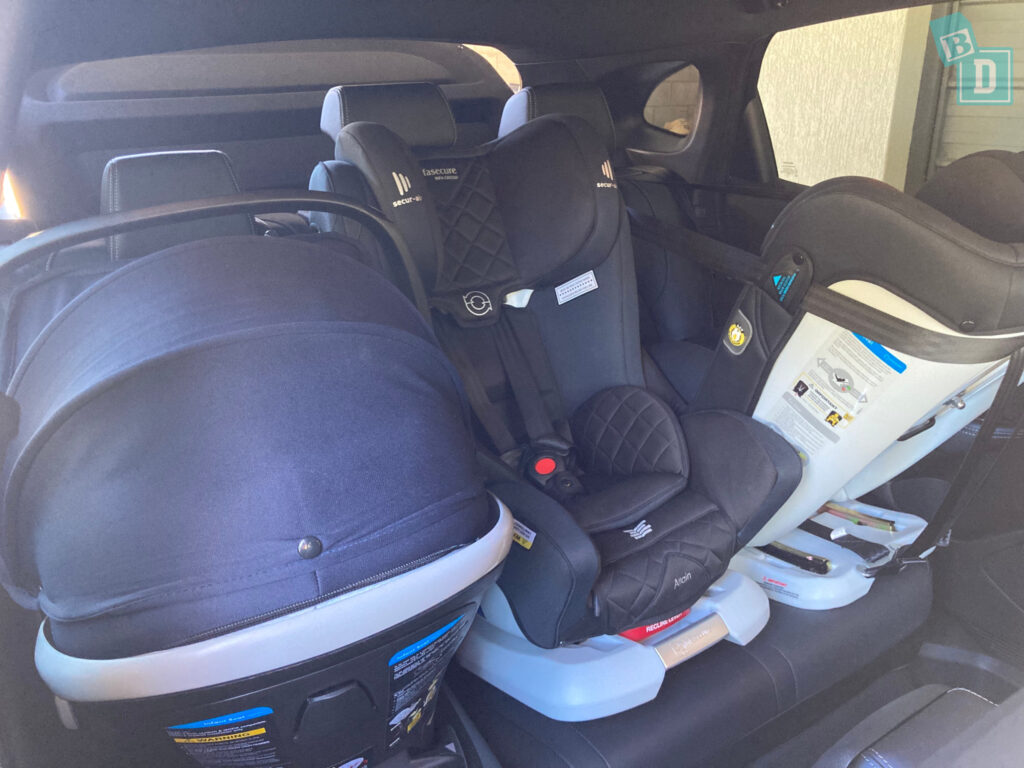 2023 Nissan Qashqai Ti with three child seats installed in the second row
