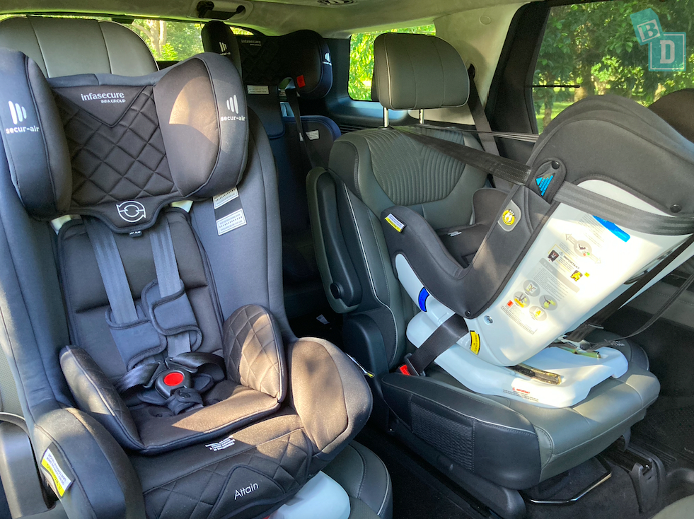 2023 Hyundai Palisade Highlander space between two child seats installed in the second row 