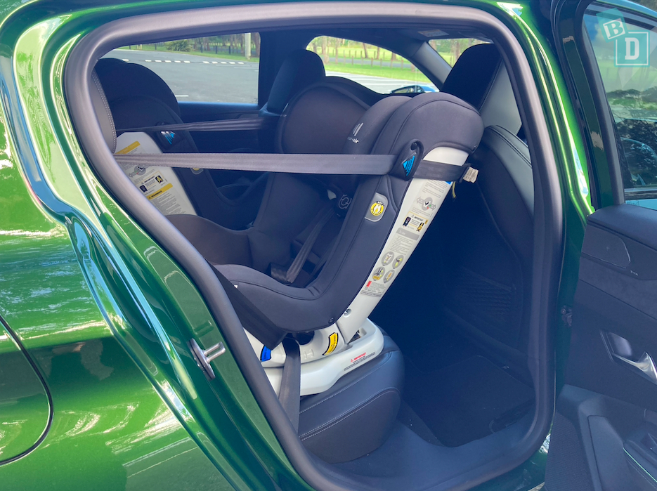 2023 Peugeot 308 GT legroom with rear-facing child seats installed in the second row 