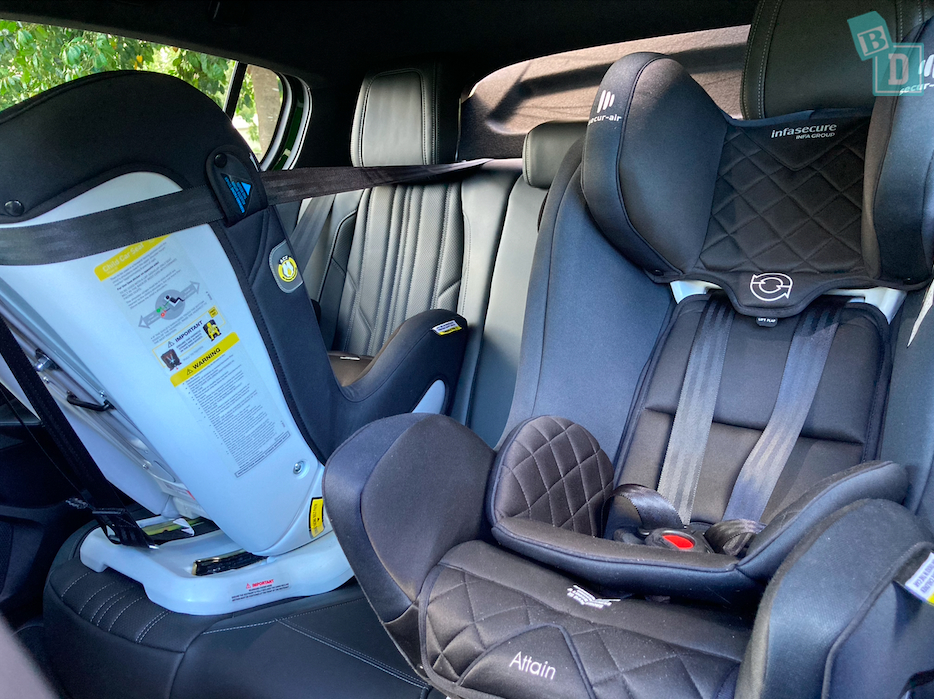 2023 Peugeot 308 GT space between two child seats installed in the second row 
