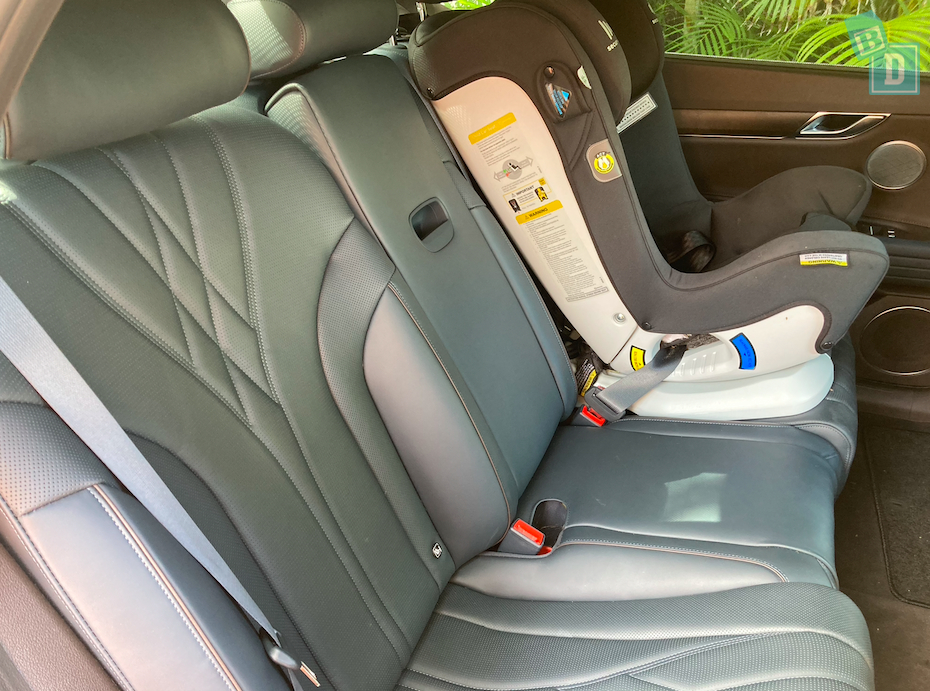2023 Genesis Electrified G80 legroom with forward-facing child seats installed in the second row 