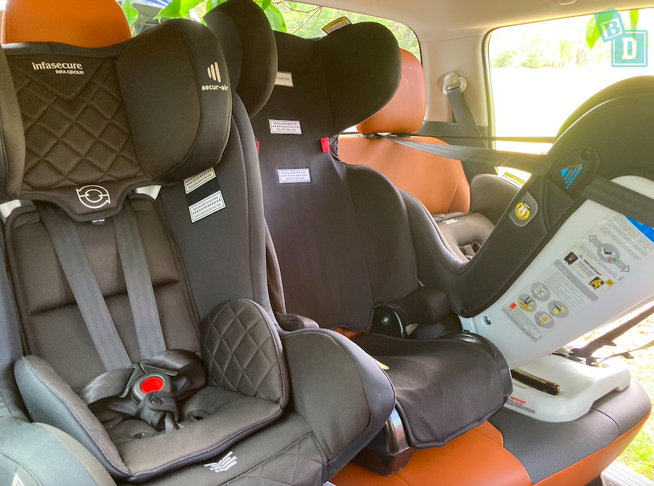 2023 Mitsubishi Triton GSR with three child seats installed in the second row 