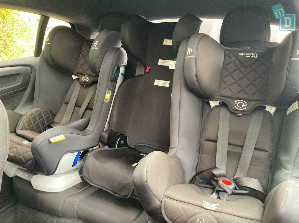 2023 Volvo C40 Recharge with three child seats installed in the second row 