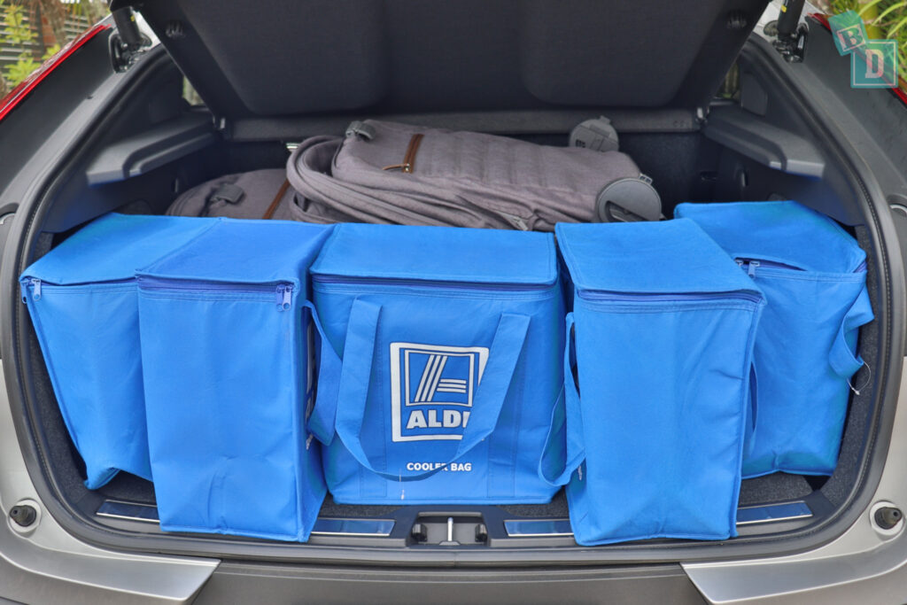 2023 Volvo C40 Recharge boot space for shopping with tandem stroller pram if two rows of seats are in use 