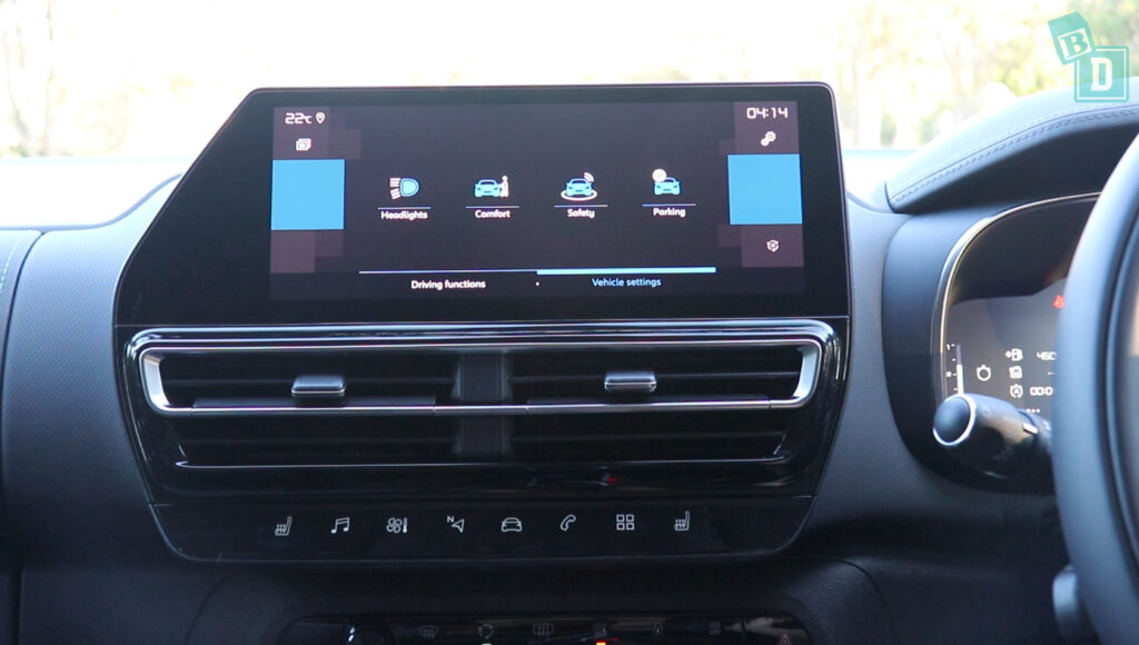 the dashboard of a car with a blue screen.