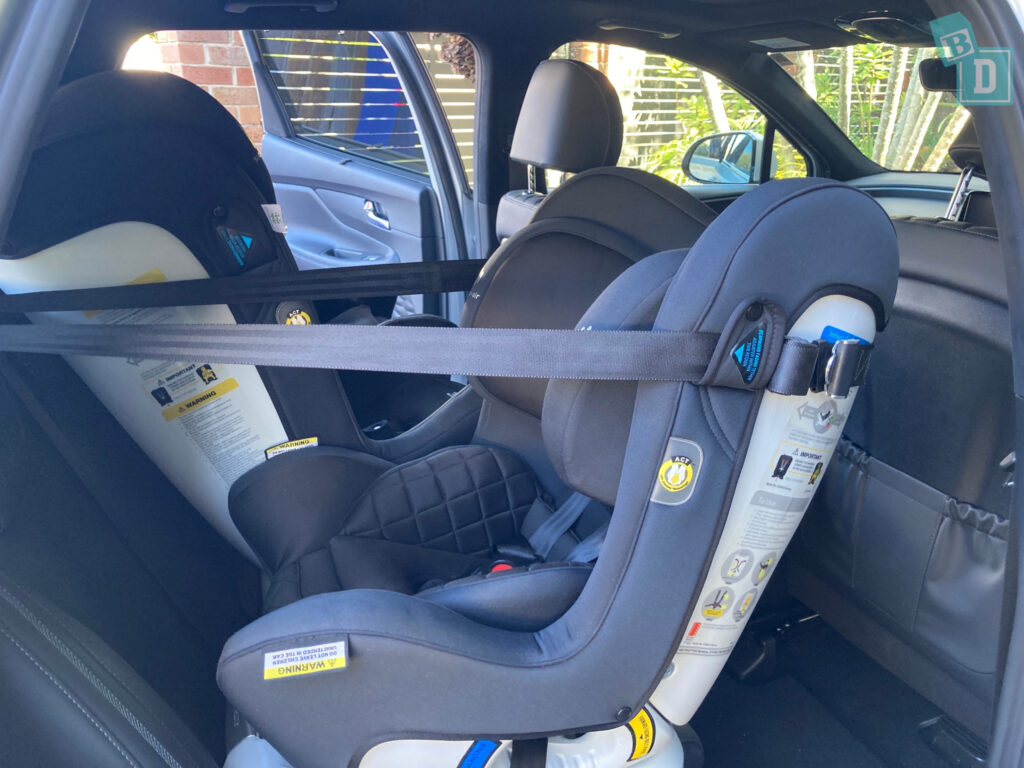 2023 Hyundai Santa Fe Hybrid second-row legroom with rear-facing child seats installed