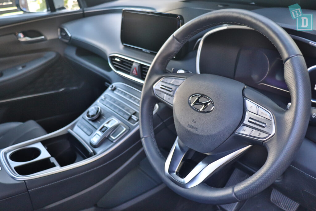 the dashboard and steering wheel of a car.