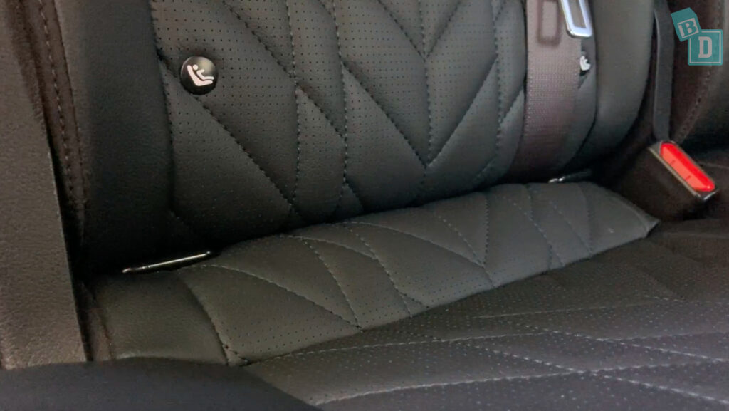 A black leather seat in a car.