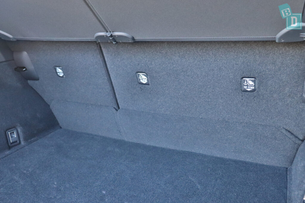 The trunk of a 2023 Lexus RZ 450e with three top tether anchors