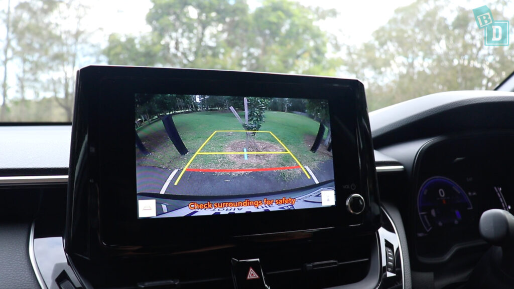 A car with a rear view camera on the dashboard.