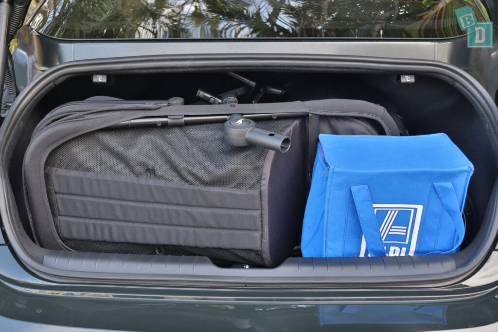 A blue bag in the trunk of a 2023 Hyundai Ioniq 6.