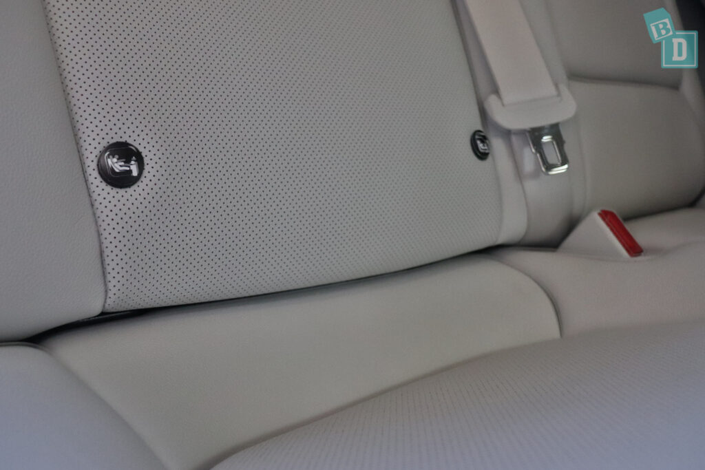 A close up of the seat in a car.