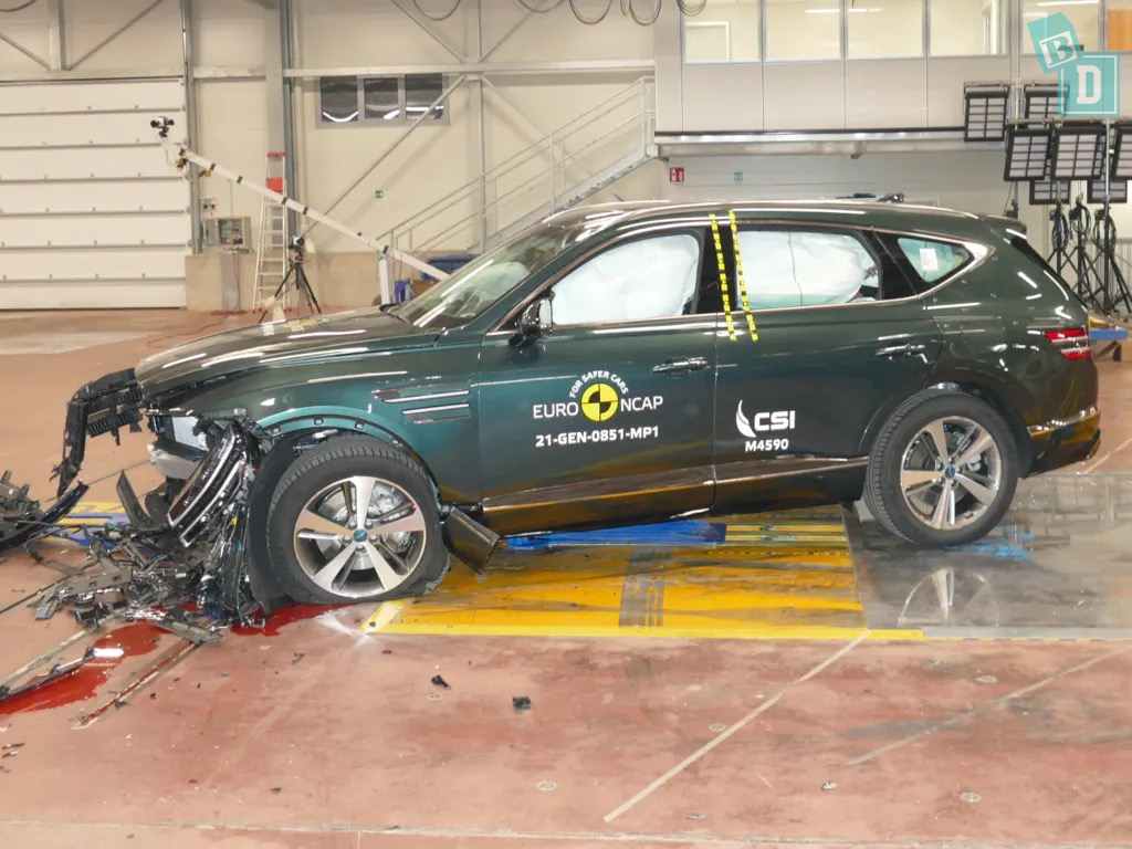 The Genesis GV80 is shown in a crash test.