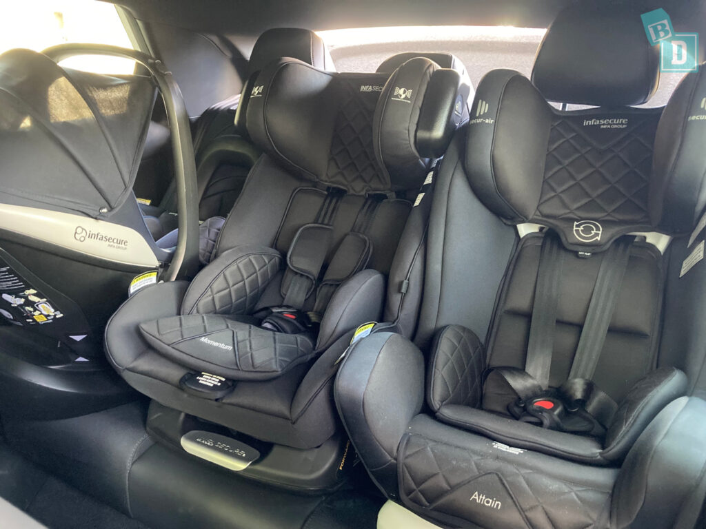 3 child seats in the back of a 2023 MG4
