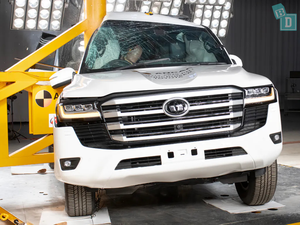 The toyota land cruiser is being tested in a factory.