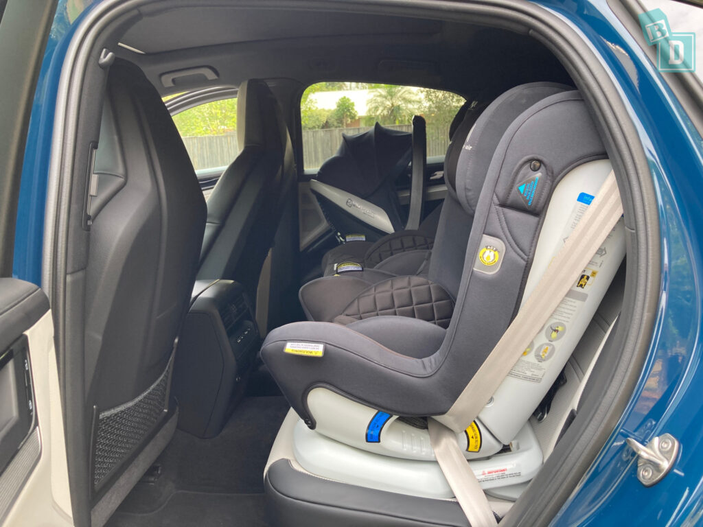 2023 Porsche Cayenne Coupe legroom with forward-facing child seats installed in the second row
