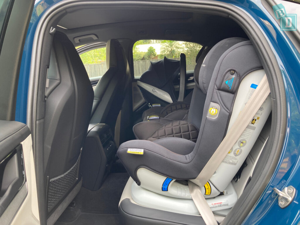 2023 Porsche Cayenne Coupe legroom with forward-facing child seats installed in the second row
