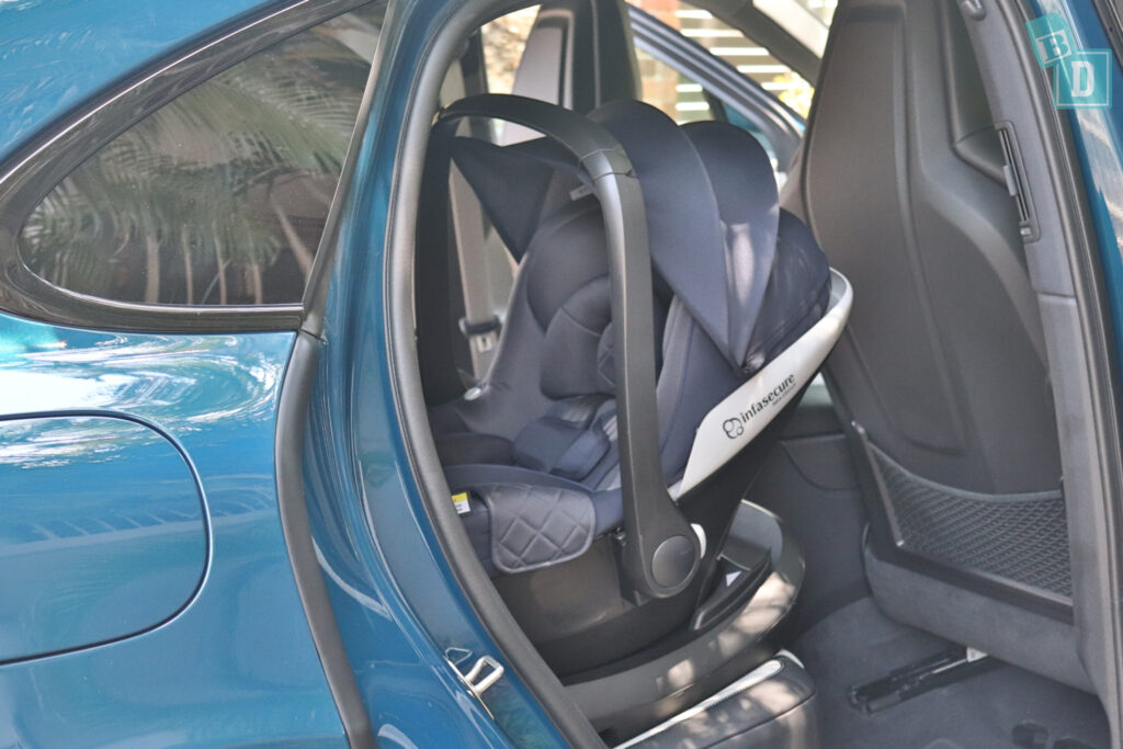 2023 Porsche Cayenne Coupe legroom with rear-facing child seats installed in the second row

