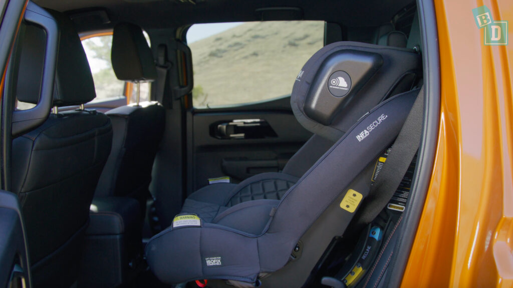 2024 Mitsubishi Triton legroom with forward-facing child seats installed in the second row 