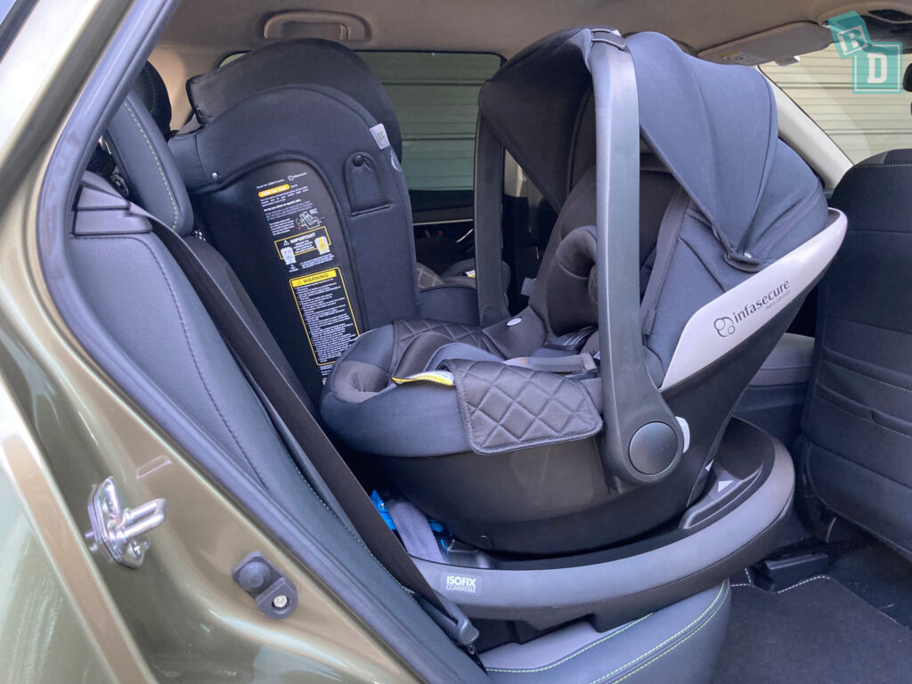 Subaru Outback Sport XT legroom with rear-facing child seats installed in the second row
