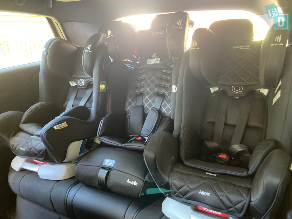 2024 BYD Dolphin with three child seats installed in the second row
