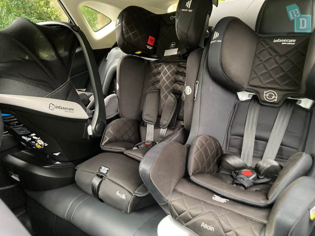 2024 Lexus NX350h with three child seats installed in the second row
