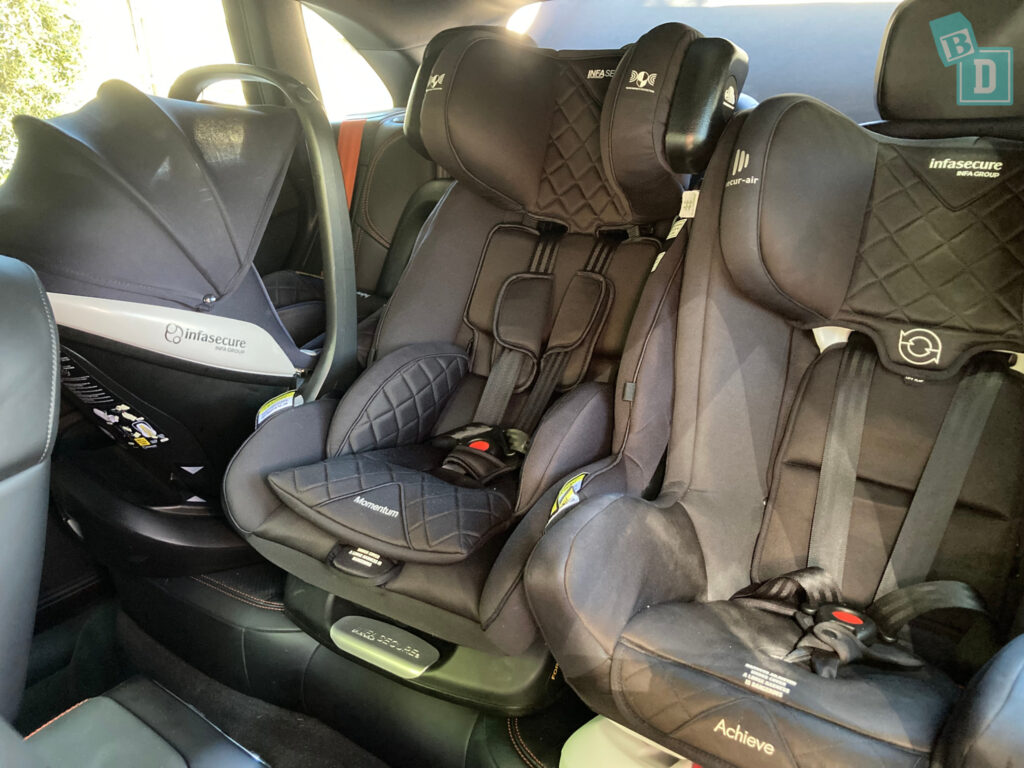 2023 Porsche Macan T with three child seats installed in the second row 