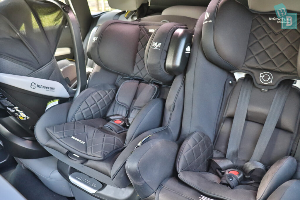 2024 Audi Q5 Sportback PHEV with three child seats installed in the second row 