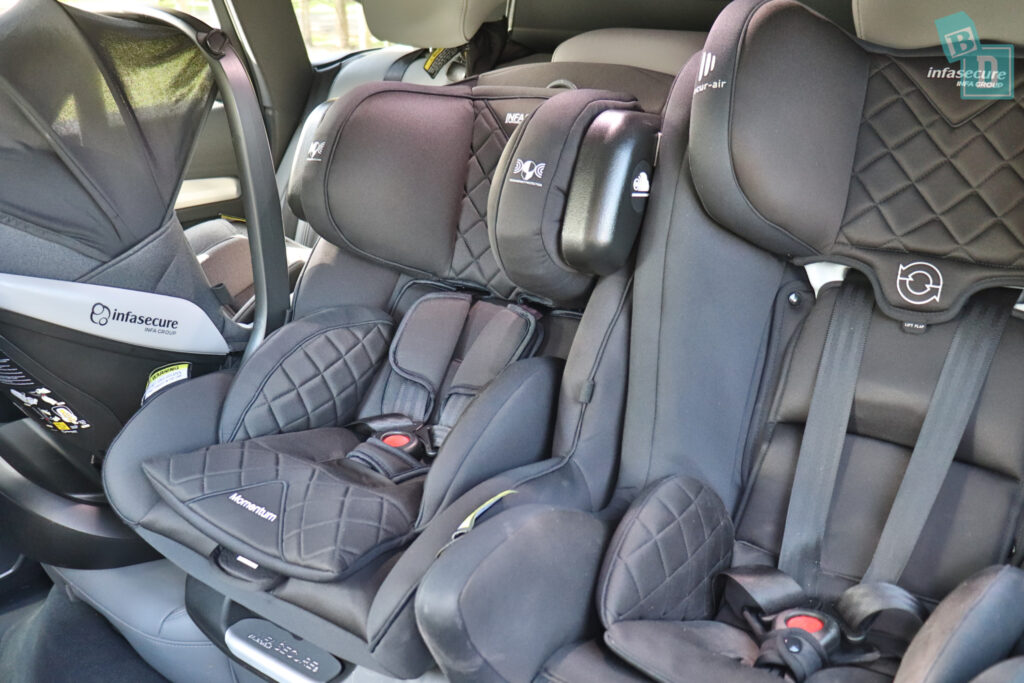 2024 Audi Q5 Sportback PHEV with three child seats installed in the second row 